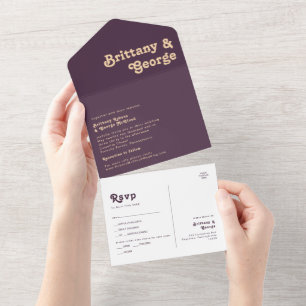Modern Retro Dark Purple Seal and Send All In One Invitation