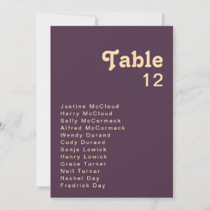 Modern Retro   Dark Purple Table Number Chart