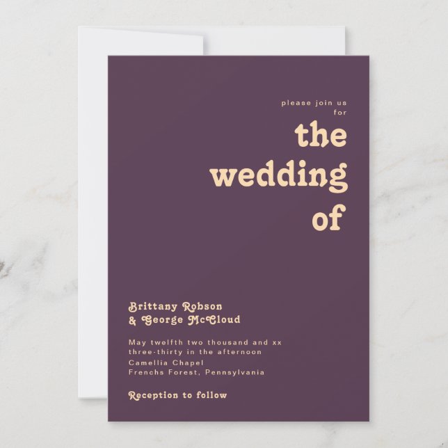 Modern Retro | Dark Purple The Wedding Of Invitation (Front)