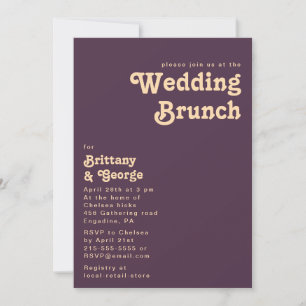 Modern Retro Dark Purple Wedding Brunch Invitation