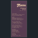 Modern Retro | Dark Purple Wedding Dinner Menu<br><div class="desc">This modern retro | dark purple wedding dinner menu is perfect for your simple vintage, colourful tropical boho summer wedding. Its unique bohemian mid-century font gives this design a classic minimalist groovy hippie vibe. If you're looking for a design that features bright, bold colours for your creative 70's beach wedding,...</div>