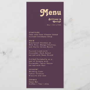 Modern Retro Dark Purple Wedding Dinner Menu