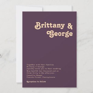 Modern Retro   Dark Purple Wedding Invitation