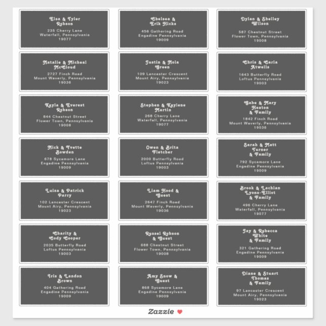 Modern Retro | Dark Wedding Guest Address Labels (Sheet)
