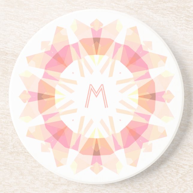 Modern Retro Deco Monogram Initial Pink Whimsical Coaster (Front)