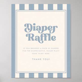 Modern Retro Diaper Raffle Blue Stripe Baby Shower Poster