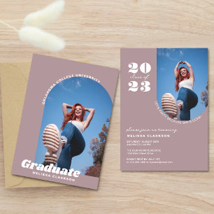 Modern Retro Dusty Pink Bold Photo Arch Graduation Invitation