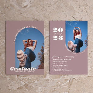 Modern Retro Dusty Pink Bold Photo Arch Graduation Invitation