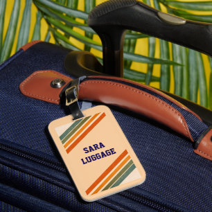 Modern Retro Earth Tone Stripes Custom Luggage Tag