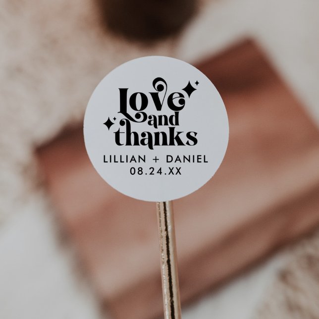 Modern Retro Editable Wedding Thank You Classic Round Sticker (Creator Uploaded)