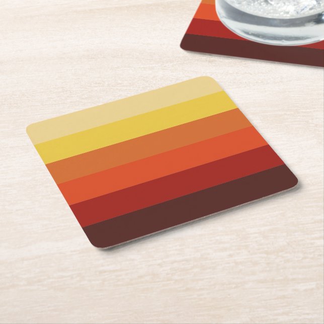 Modern retro fall autumn colours gradient stripes square paper coaster (Angled)