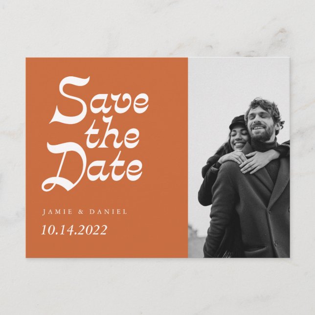 Modern Retro Fall Wedding Save the Date Announceme Announcement Postcard (Front)