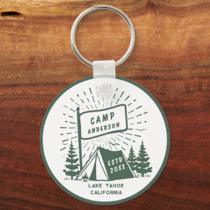 Modern Retro Family Camping Fun Outdoor Key Ring