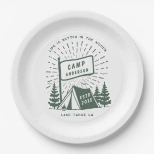 Modern Retro Family Camping Fun Outdoor Paper Plate