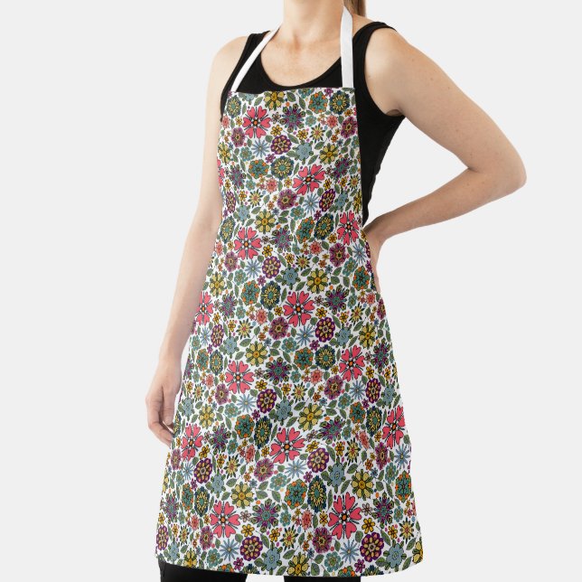 Modern Retro Floral Drawing Seamless Pattern Art Apron (Insitu)