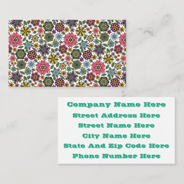 Modern Retro Floral Drawing Seamless Pattern Art Business Card (Front/Back)