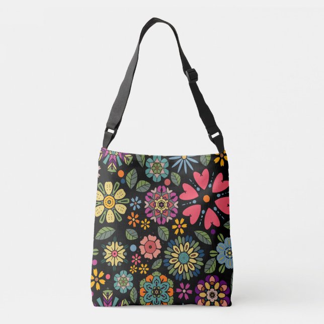 Modern Retro Floral Drawing Seamless Pattern Art Crossbody Bag (Back)