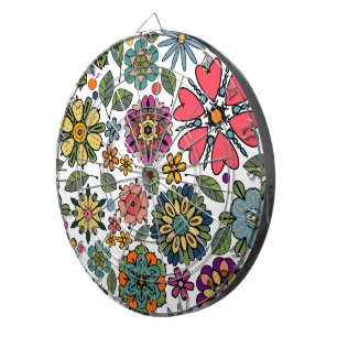 Modern Retro Floral Drawing Seamless Pattern Art  Dartboard