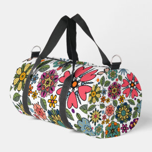 Modern Retro Floral Drawing Seamless Pattern Art  Duffle Bag