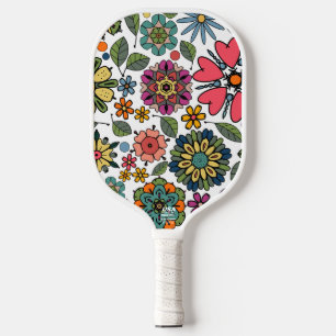 Modern Retro Floral Drawing Seamless Pattern Art Pickleball Paddle