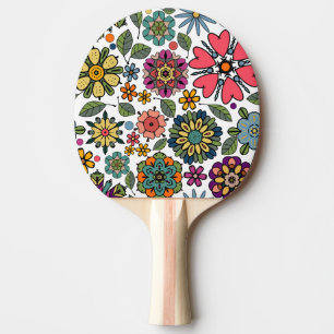Modern Retro Floral Drawing Seamless Pattern Art Ping Pong Paddle
