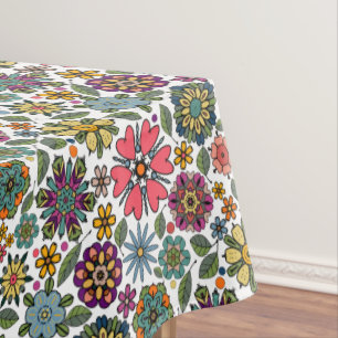 Modern Retro Floral Drawing Seamless Pattern Art Tablecloth