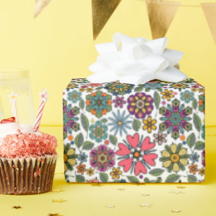 Modern Retro Floral Drawing Seamless Pattern Art Wrapping Paper