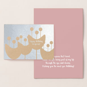 Modern Retro Florals Geo Birthday Real Foil Card
