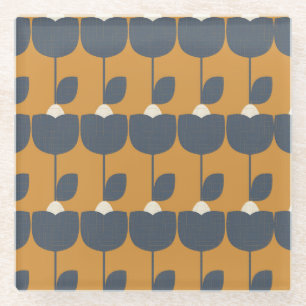 Modern Retro Flowers: Scandinavian Geometric. Glass Coaster