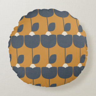 Modern Retro Flowers: Scandinavian Geometric. Round Cushion