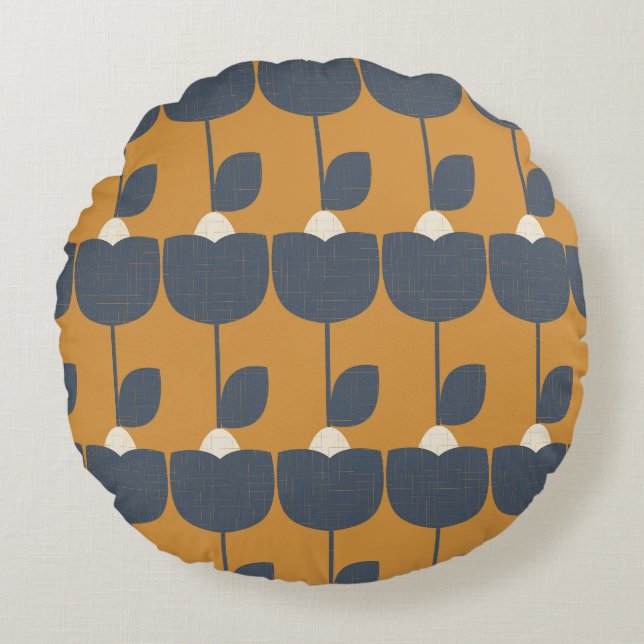Modern Retro Flowers: Scandinavian Geometric. Round Cushion (Front)