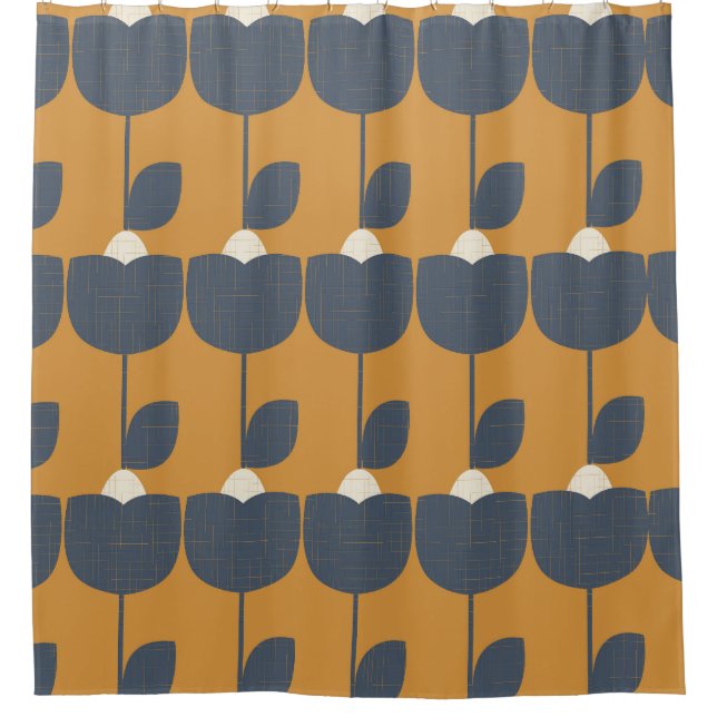 Modern Retro Flowers: Scandinavian Geometric. Shower Curtain (Front)