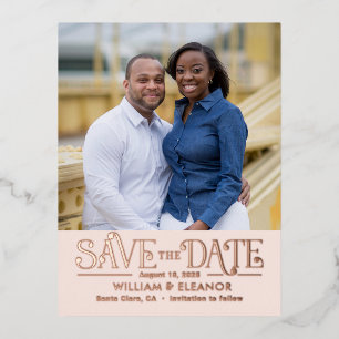 Modern Retro FOIL Save The Date Postcard
