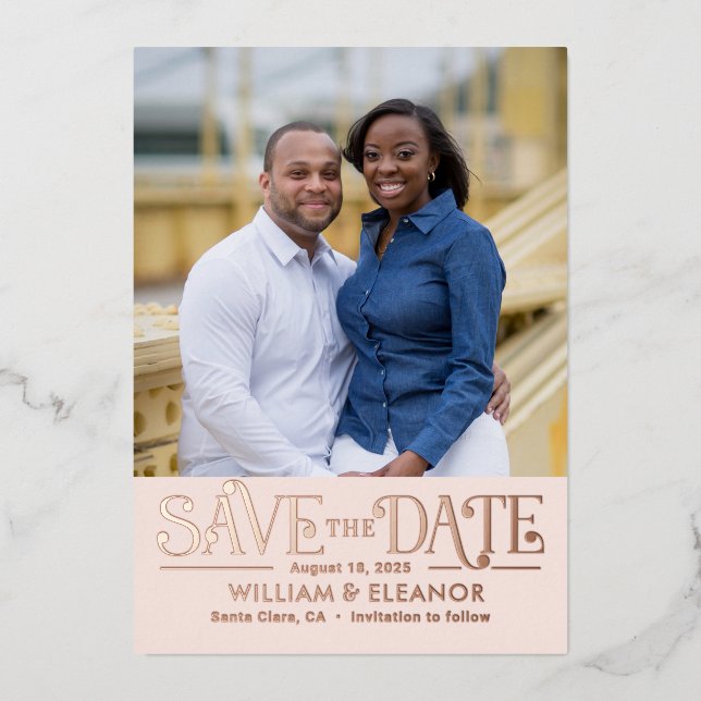 Modern Retro FOIL Wedding Save The Date Card (Front)