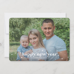 Modern Retro Font+Stars Happy New Year Photo Card