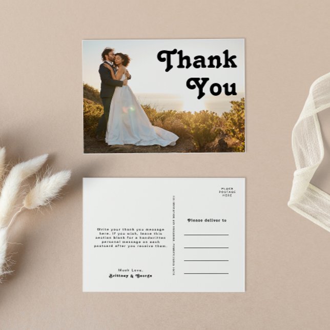 Modern Retro Full Photo Wedding Thank You Postcard (Creator Uploaded)
