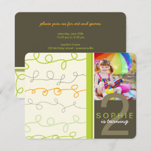 Modern Retro Fun Art Scribbles Photo Kids Birthday Invitation