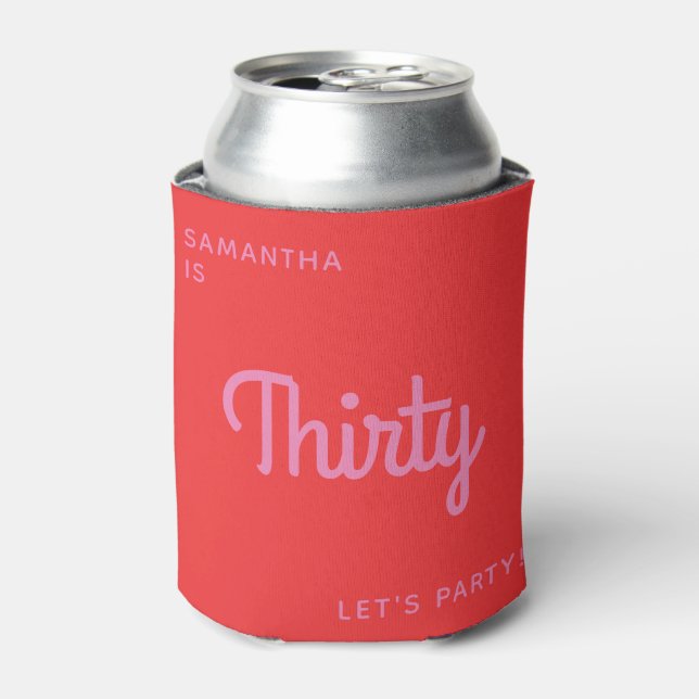 Modern Retro Fun Bright Personalised 30 birthday Can Cooler (Can Front)