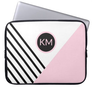 Modern Retro Geometric Pop Art and Monogram Laptop Sleeve