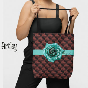 Modern Retro Geometric Rose Choker Custom Name Tote Bag