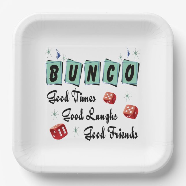 Modern Retro Good Friends Dice Bunco Paper Plate (Front)