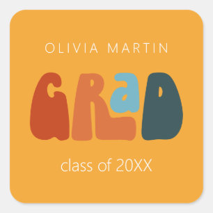 Modern Retro Grad Square Design Square Yellow Square Sticker