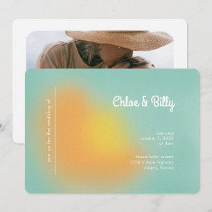 Modern Retro Gradient Mint Orange Photo Wedding Invitation