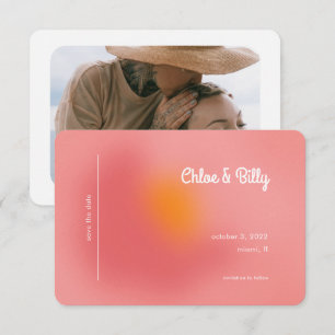 Modern Retro Gradient Pink Orange Photo Save The Date