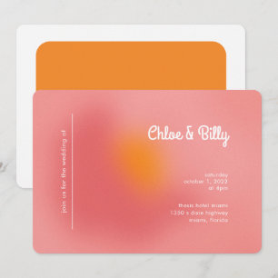 Modern Retro Gradient Pink Orange RSVP Wedding  Invitation