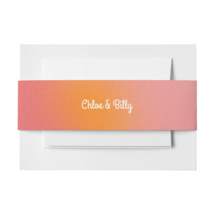 Modern Retro Gradient Pink Orange Wedding Invitation Belly Band