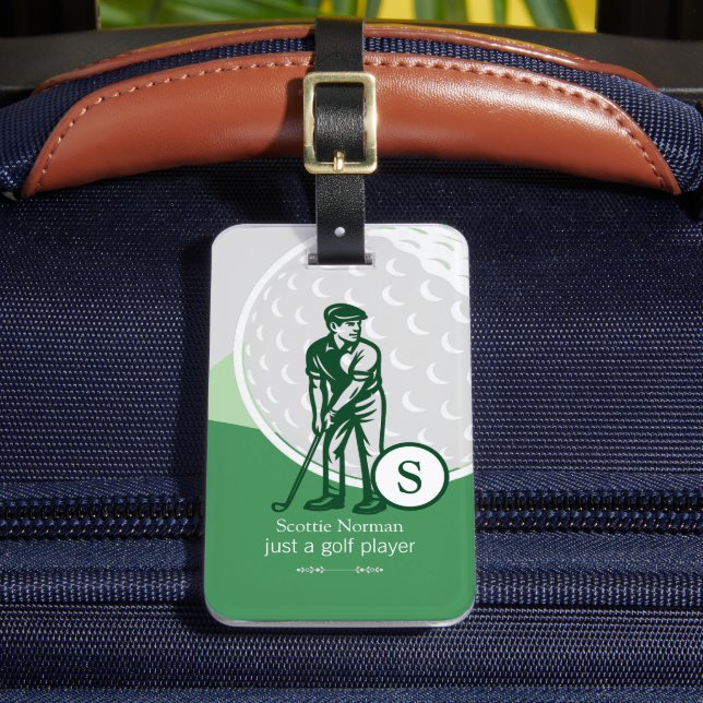 Modern Retro Green Luggage Tag for Golfers (Front Insitu 2)
