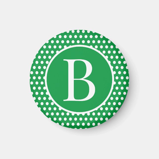 Modern Retro Green Polka Dots initial letter Magnet (Front)