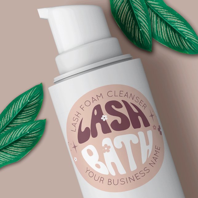 Modern Retro Groovy 2 OZ Foam Bottle Lash Bath Classic Round Sticker (Modern groovy lash bath foam bottle labels with space for your brand name)