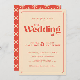 Modern Retro Groovy 70s Vintage Wedding Invitation